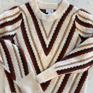 Evereve Chevron Stripe Cozy Crewneck Sweater - Cream, Brown, Rust